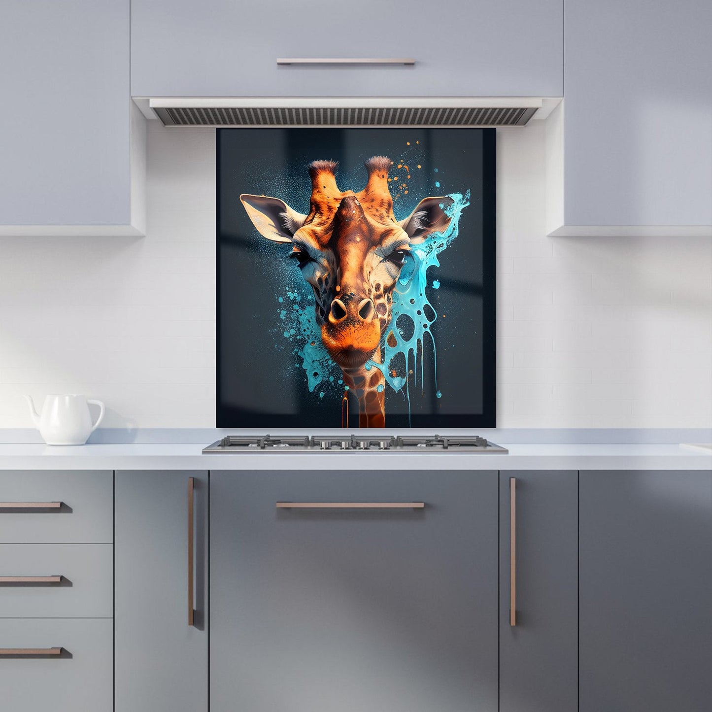 Blue Giraffe Face Splashart Kitchen Splashback