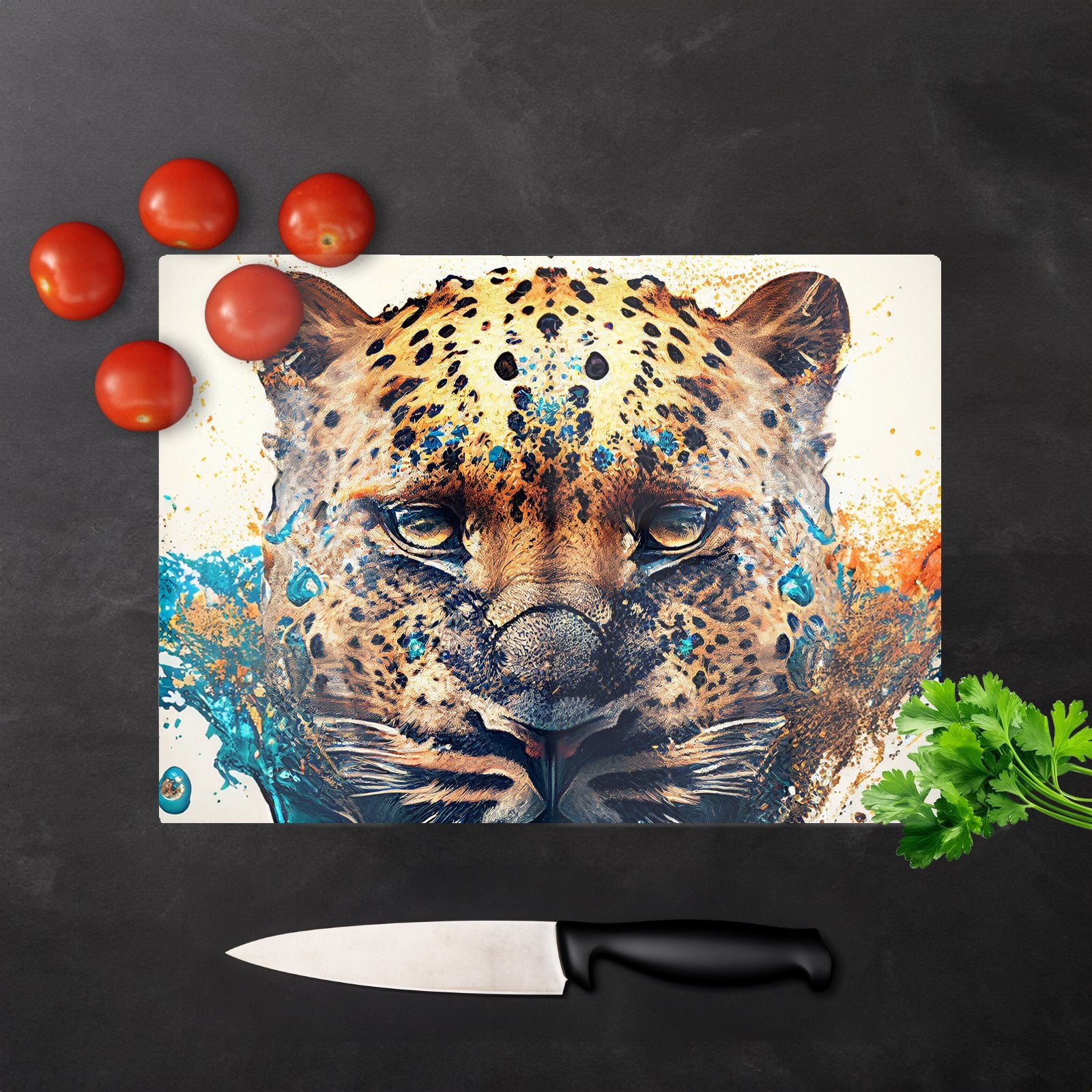 Leapoard Face Splashart Light Background Glass Chopping Board