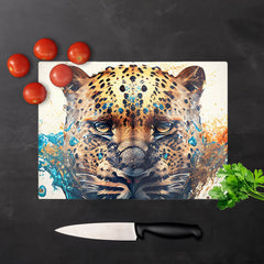 Leapoard Face Splashart Light Background Glass Chopping Board