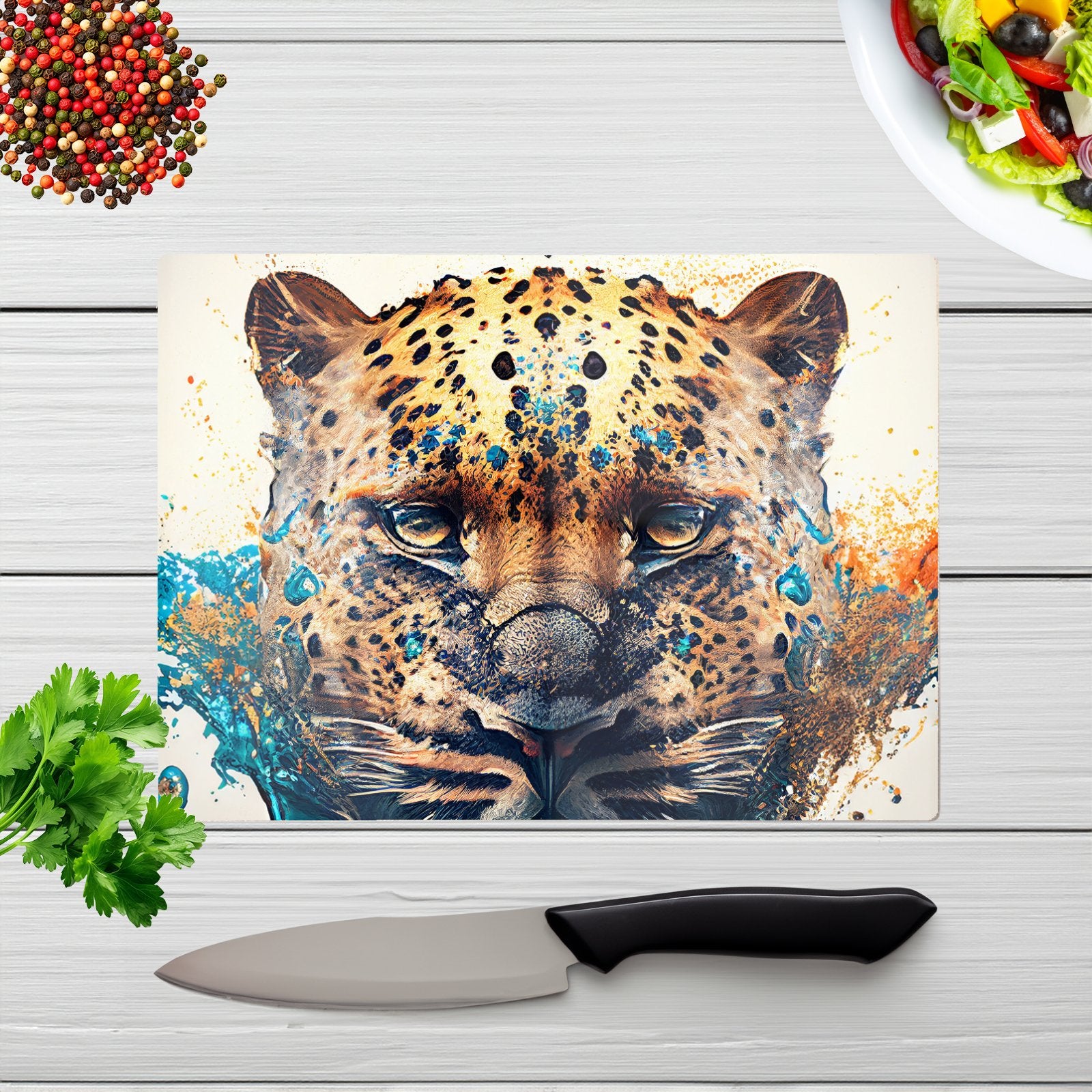 Leapoard Face Splashart Light Background Glass Chopping Board
