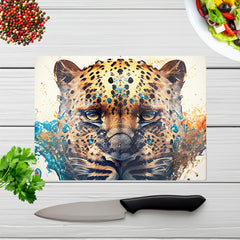 Leapoard Face Splashart Light Background Glass Chopping Board