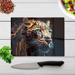 Leapoard Face Splashart Dark Background Glass Chopping Board