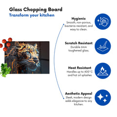 Leapoard Face Splashart Dark Background Glass Chopping Board