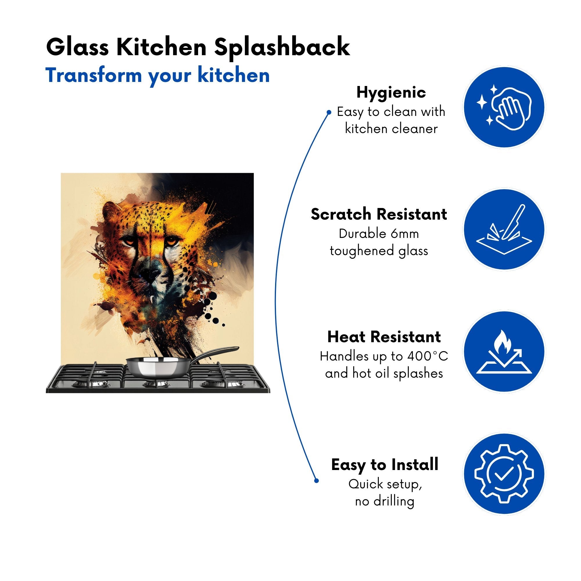 Cheetah Face Splashart Kitchen Splashback
