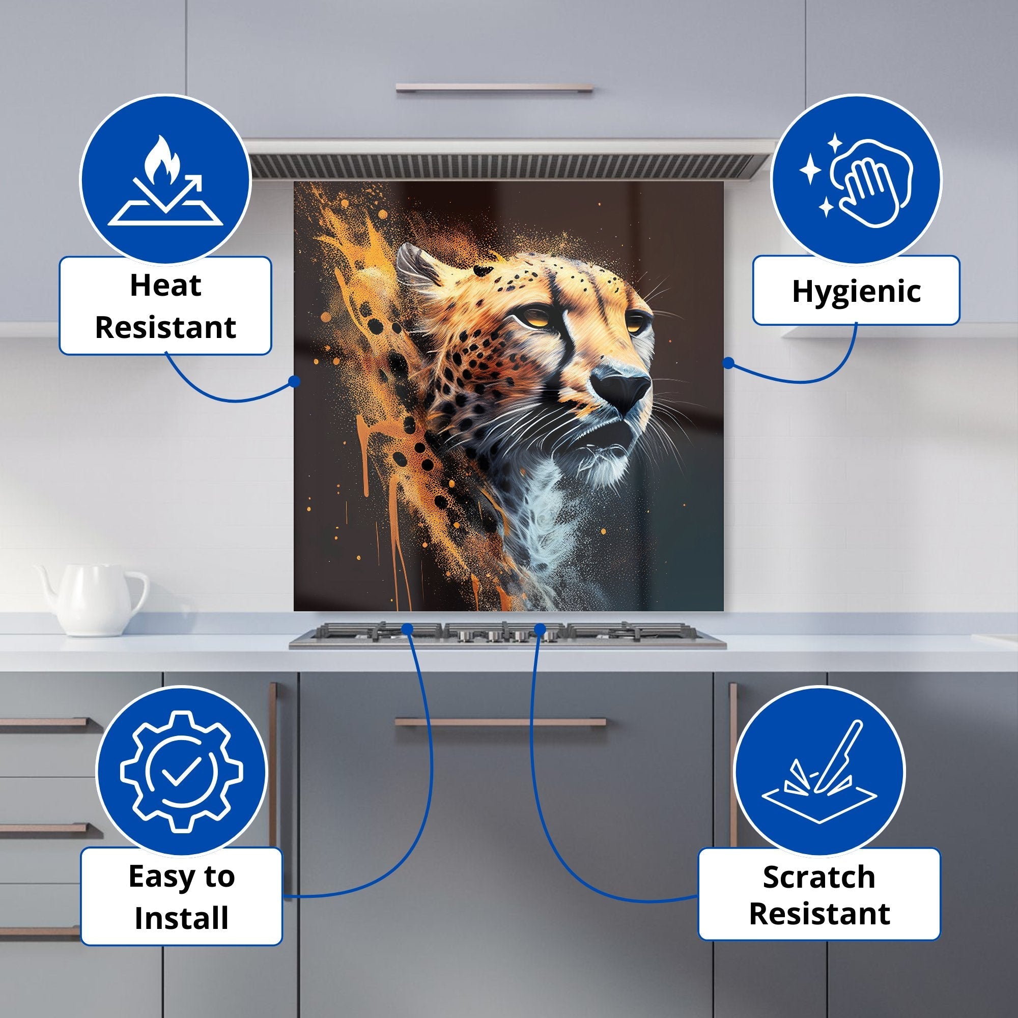 Cheetah Face Splashart Dark Background Kitchen Splashback