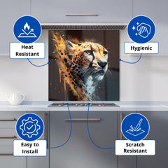 Cheetah Face Splashart Dark Background Kitchen Splashback