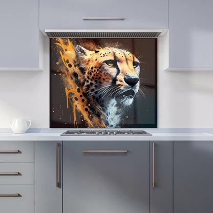 Cheetah Face Splashart Dark Background Kitchen Splashback