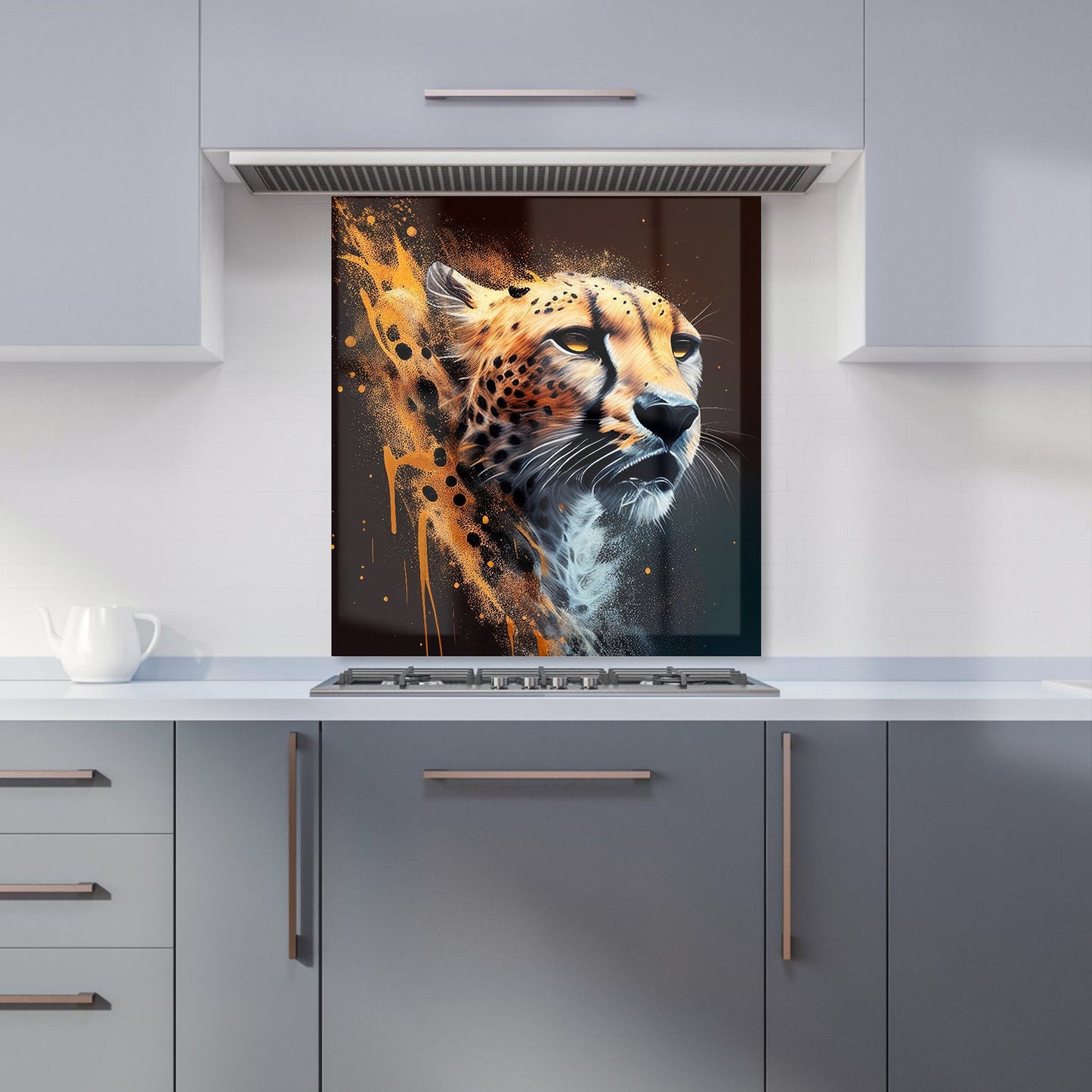 Cheetah Face Splashart Dark Background Kitchen Splashback