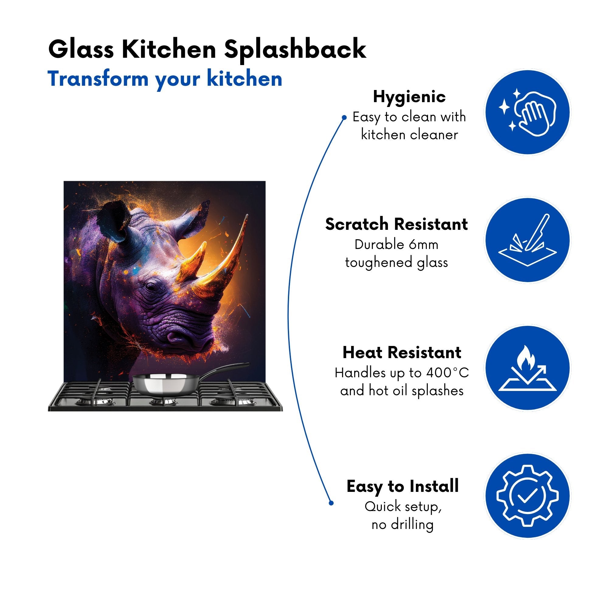 Golden Rhino Face Splashart Kitchen Splashback