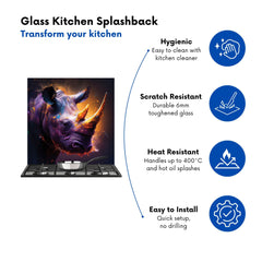 Golden Rhino Face Splashart Kitchen Splashback