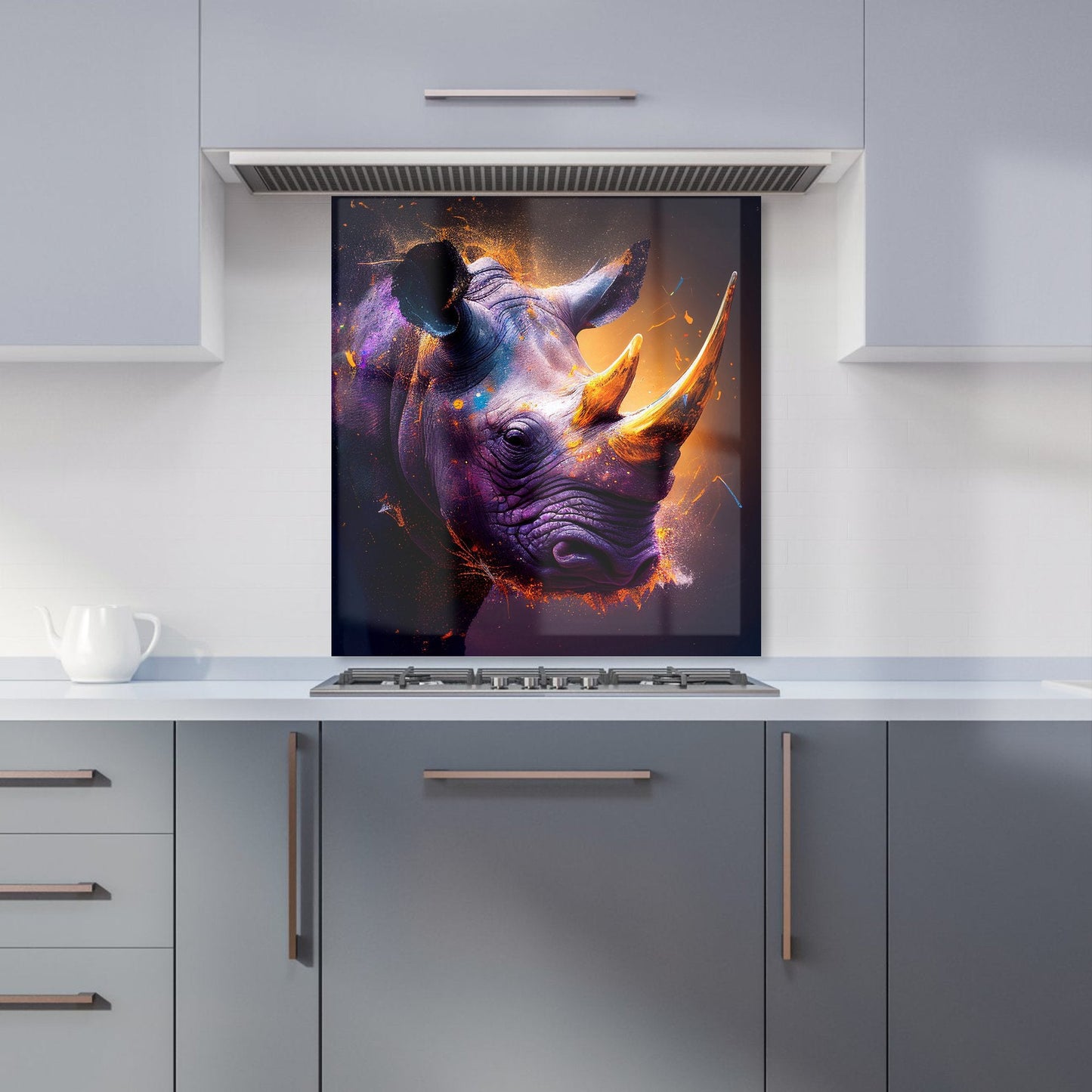 Golden Rhino Face Splashart Kitchen Splashback