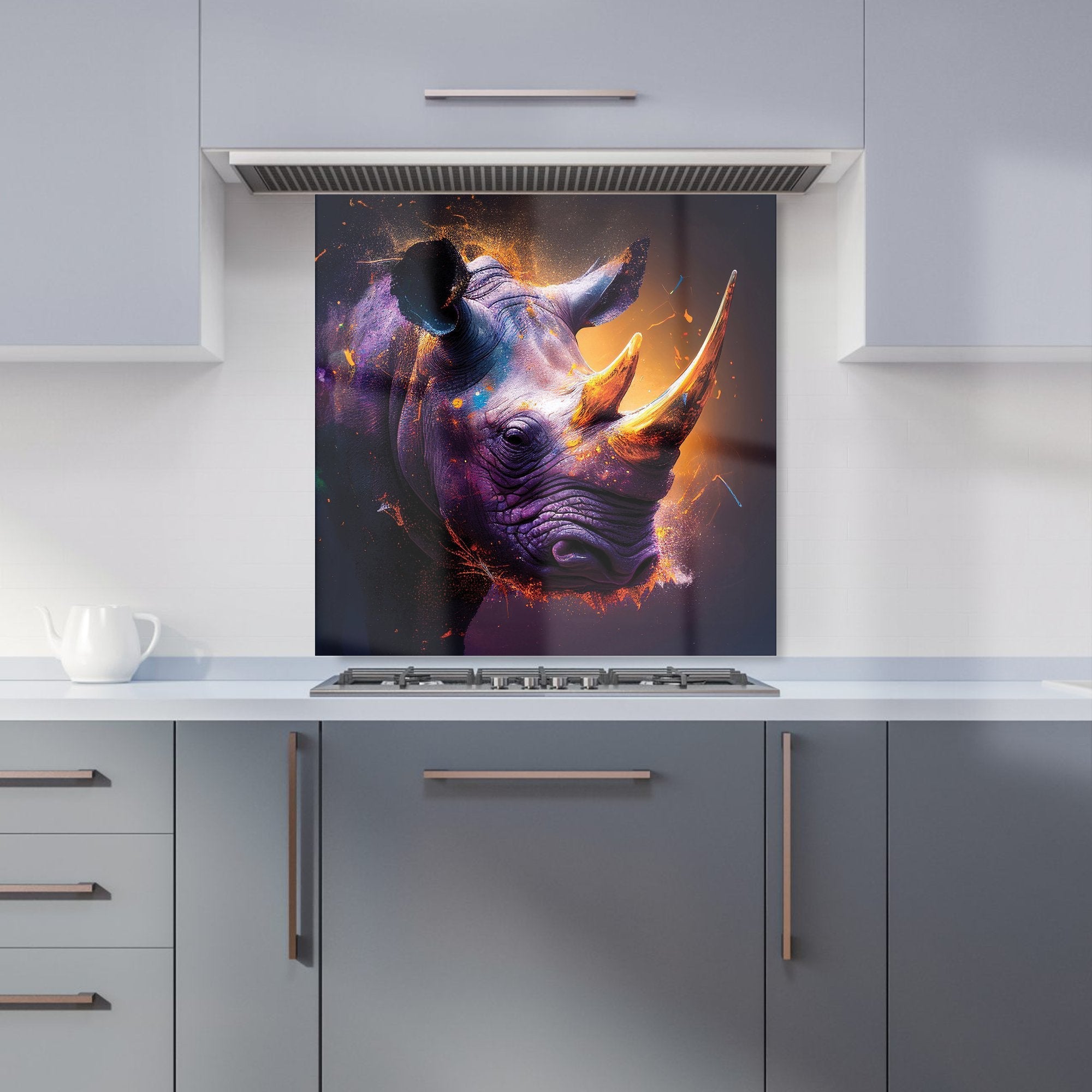 Golden Rhino Face Splashart Kitchen Splashback