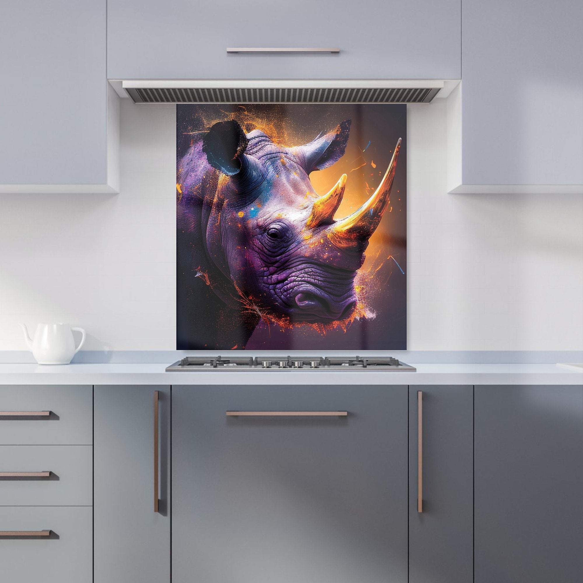 Golden Rhino Face Splashart Kitchen Splashback