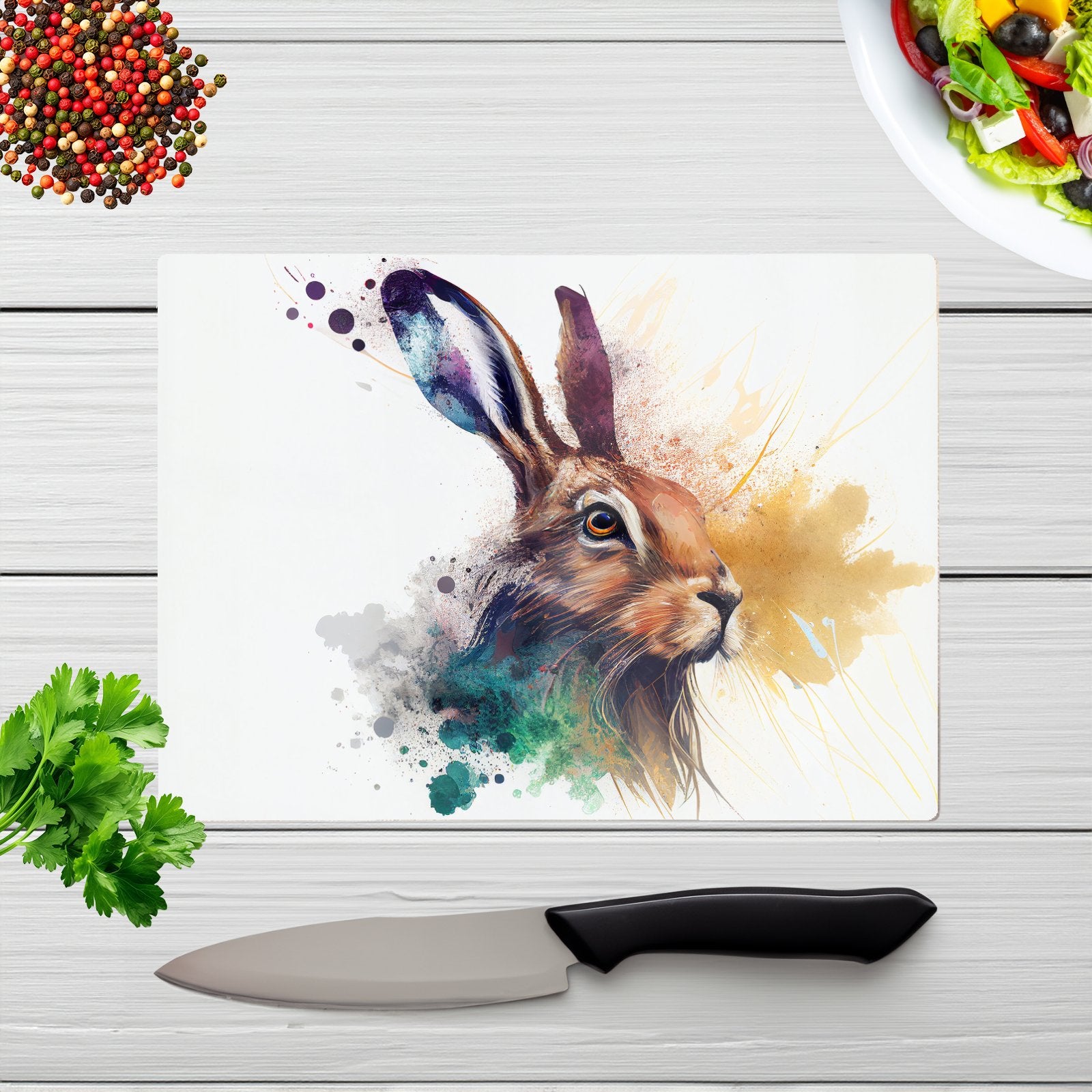 Hare Close Up Splashart Glass Chopping Board