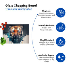 Tiger Face Splashart Glass Chopping Board