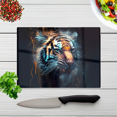 Tiger Face Splashart Dark Background Glass Chopping Board