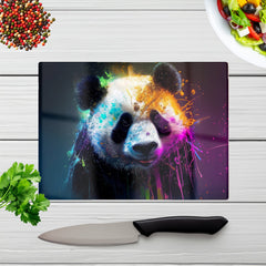 Panda Face Splashart Colourful Glass Chopping Board