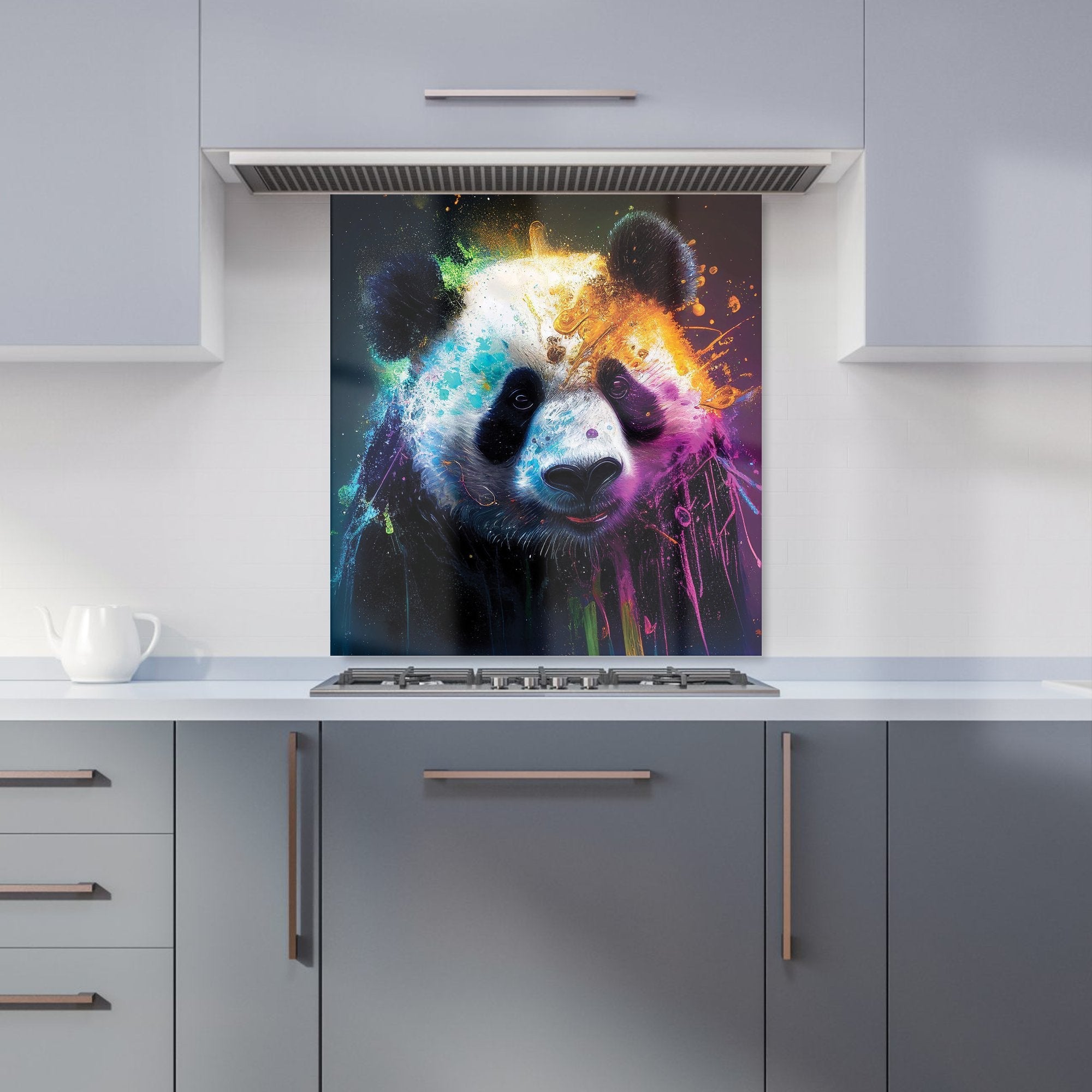 Panda Face Splashart Colourful Kitchen Splashback