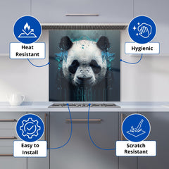 Panda Face Splashart Dark Background Kitchen Splashback
