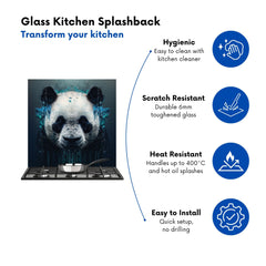 Panda Face Splashart Dark Background Kitchen Splashback