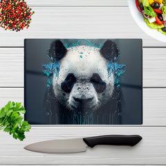 Panda Face Splashart Dark Background Glass Chopping Board