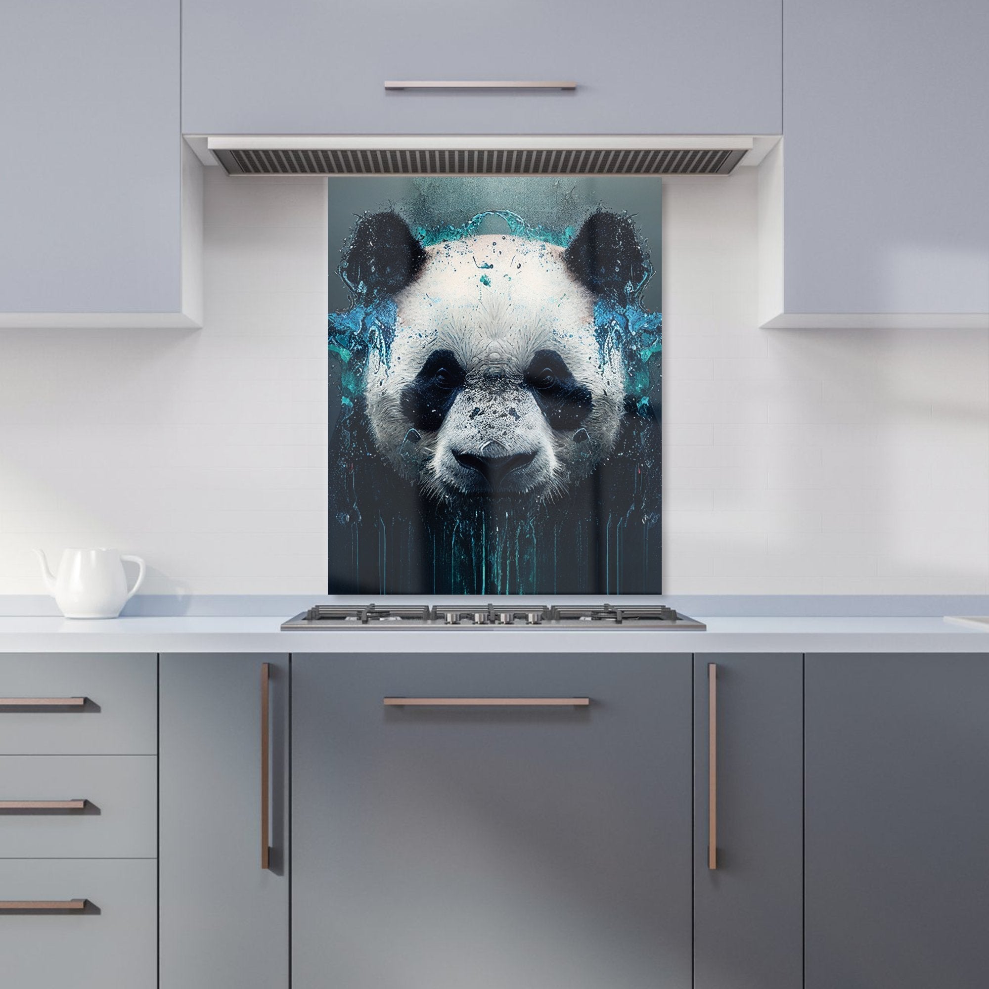 Panda Face Splashart Dark Background Kitchen Splashback