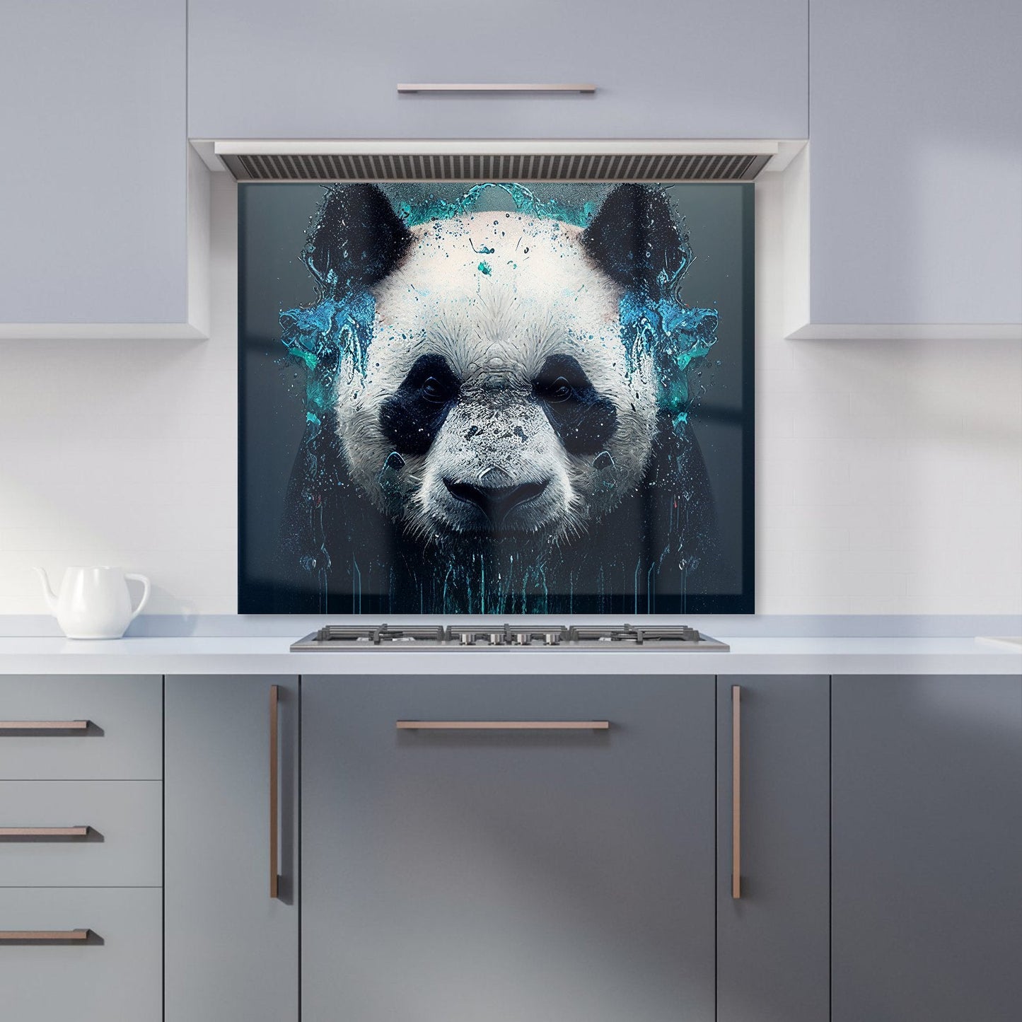 Panda Face Splashart Dark Background Kitchen Splashback