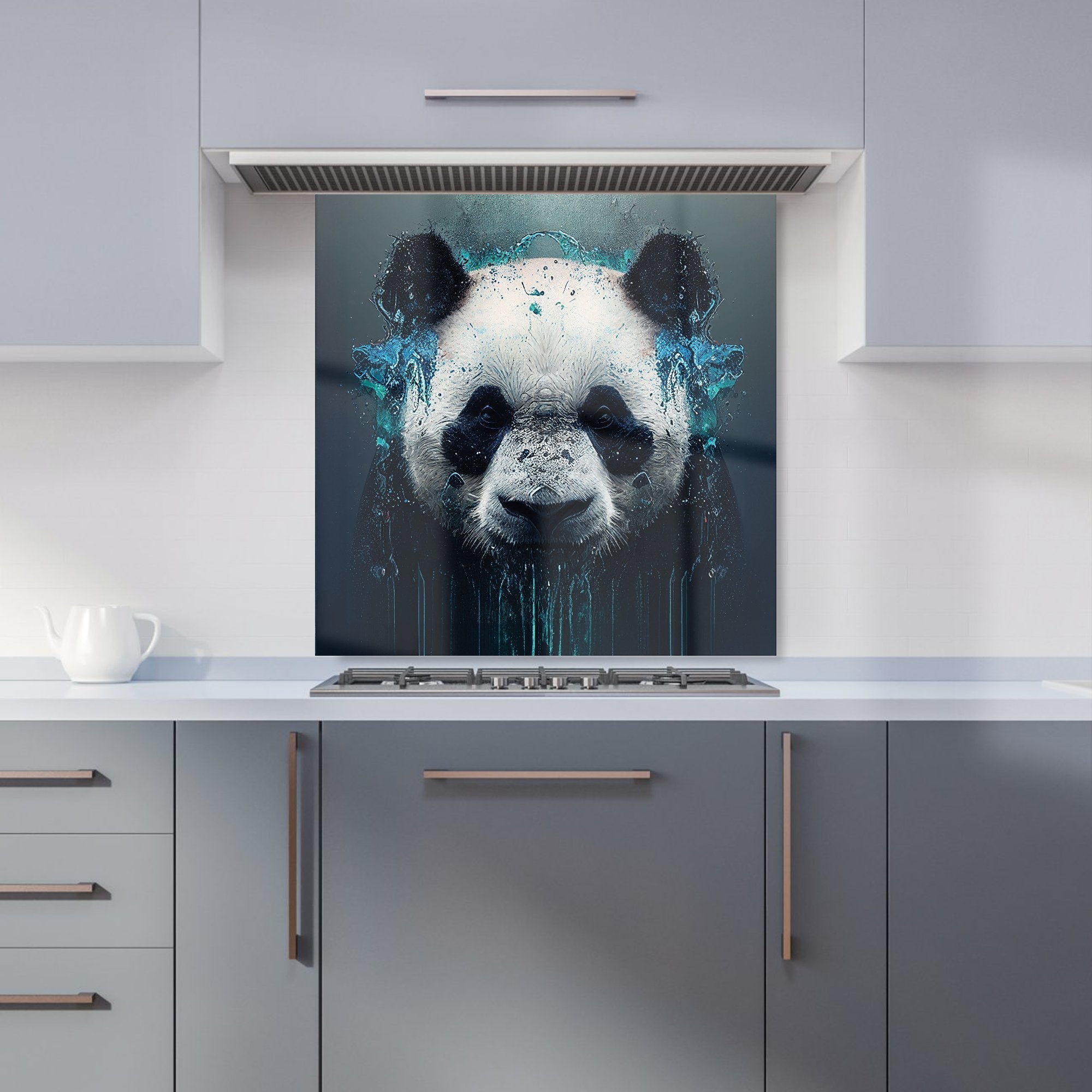 Panda Face Splashart Dark Background Kitchen Splashback