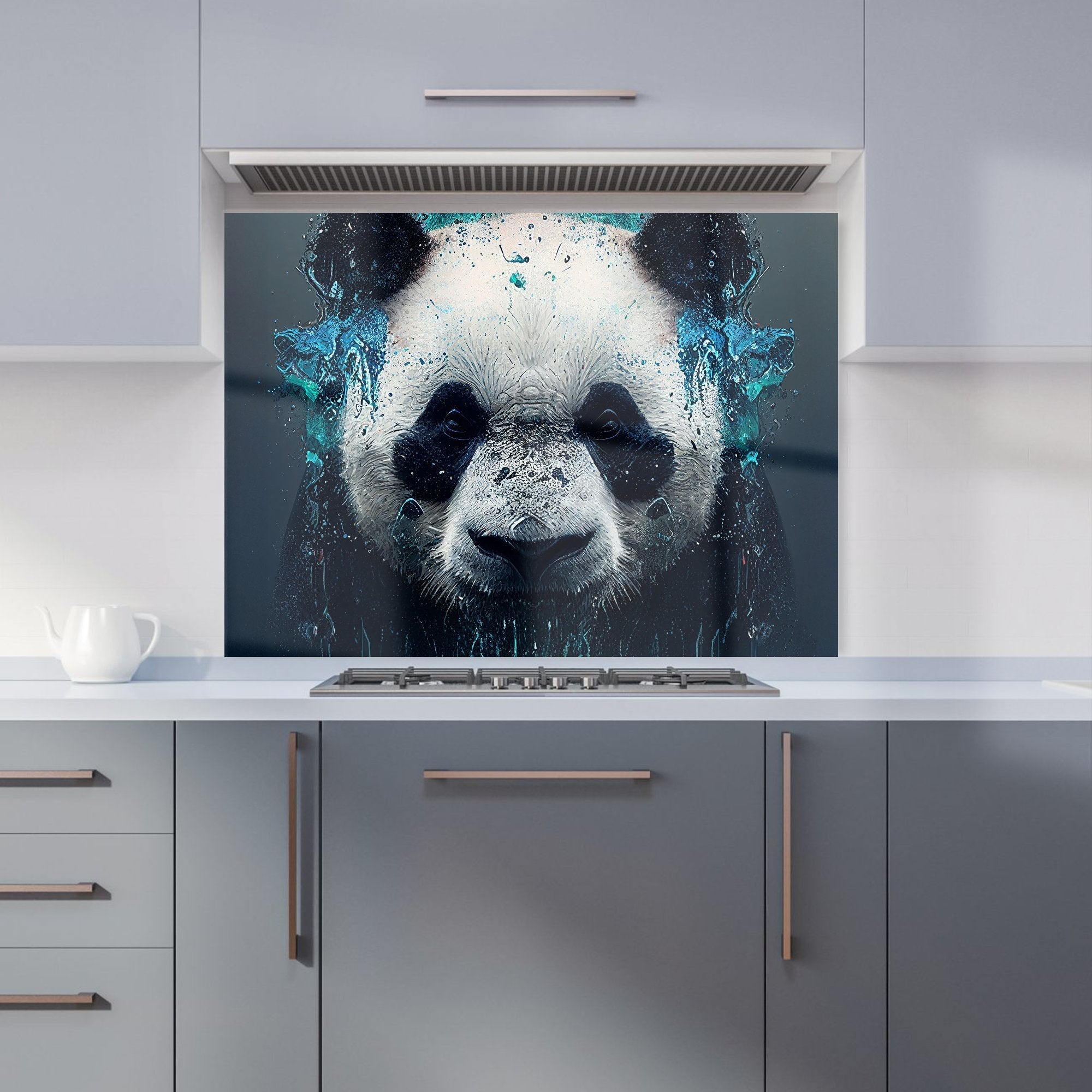 Panda Face Splashart Dark Background Kitchen Splashback