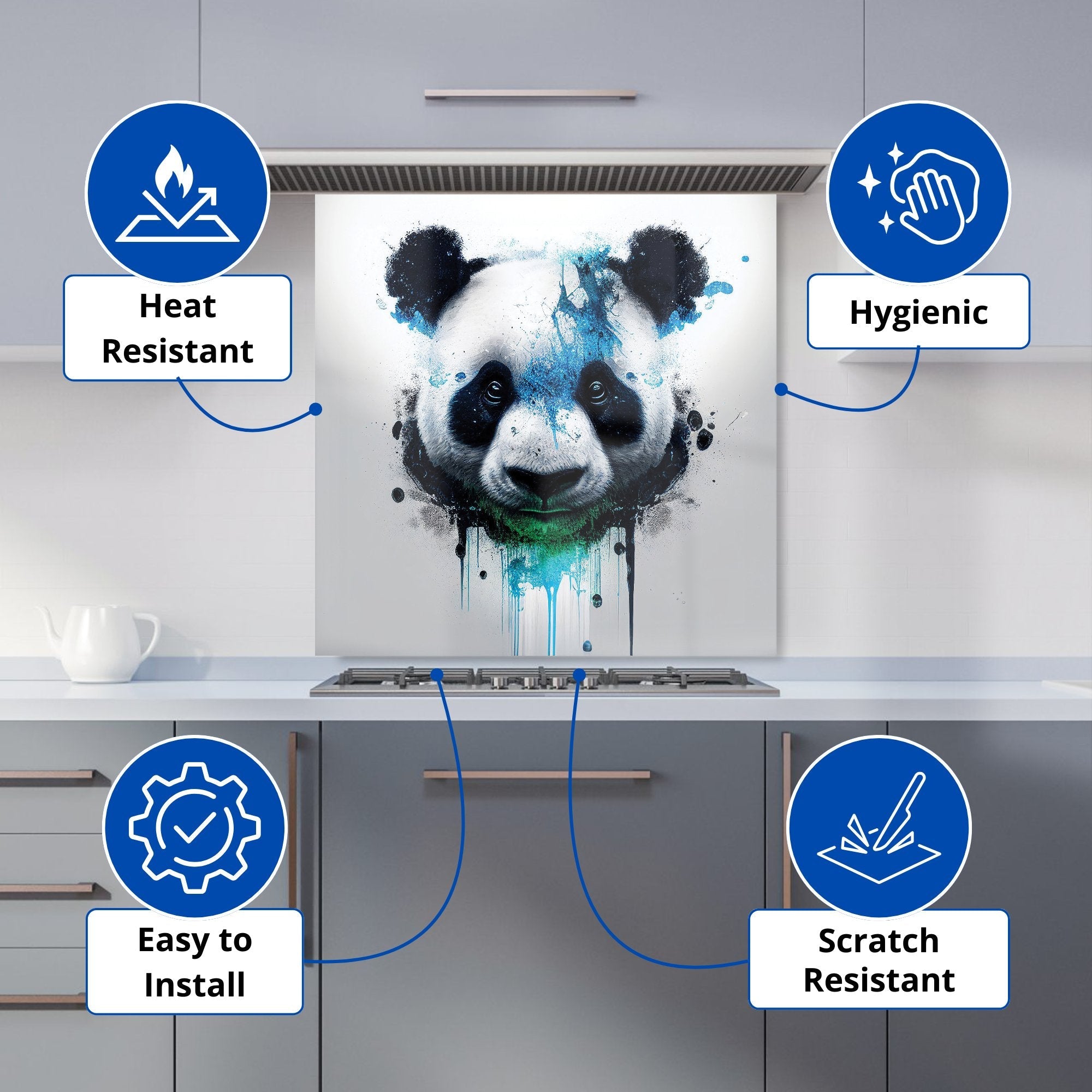 Panda Face Splashart Light Background Kitchen Splashback