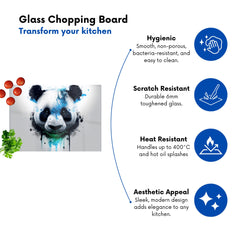 Panda Face Splashart Light Background Glass Chopping Board