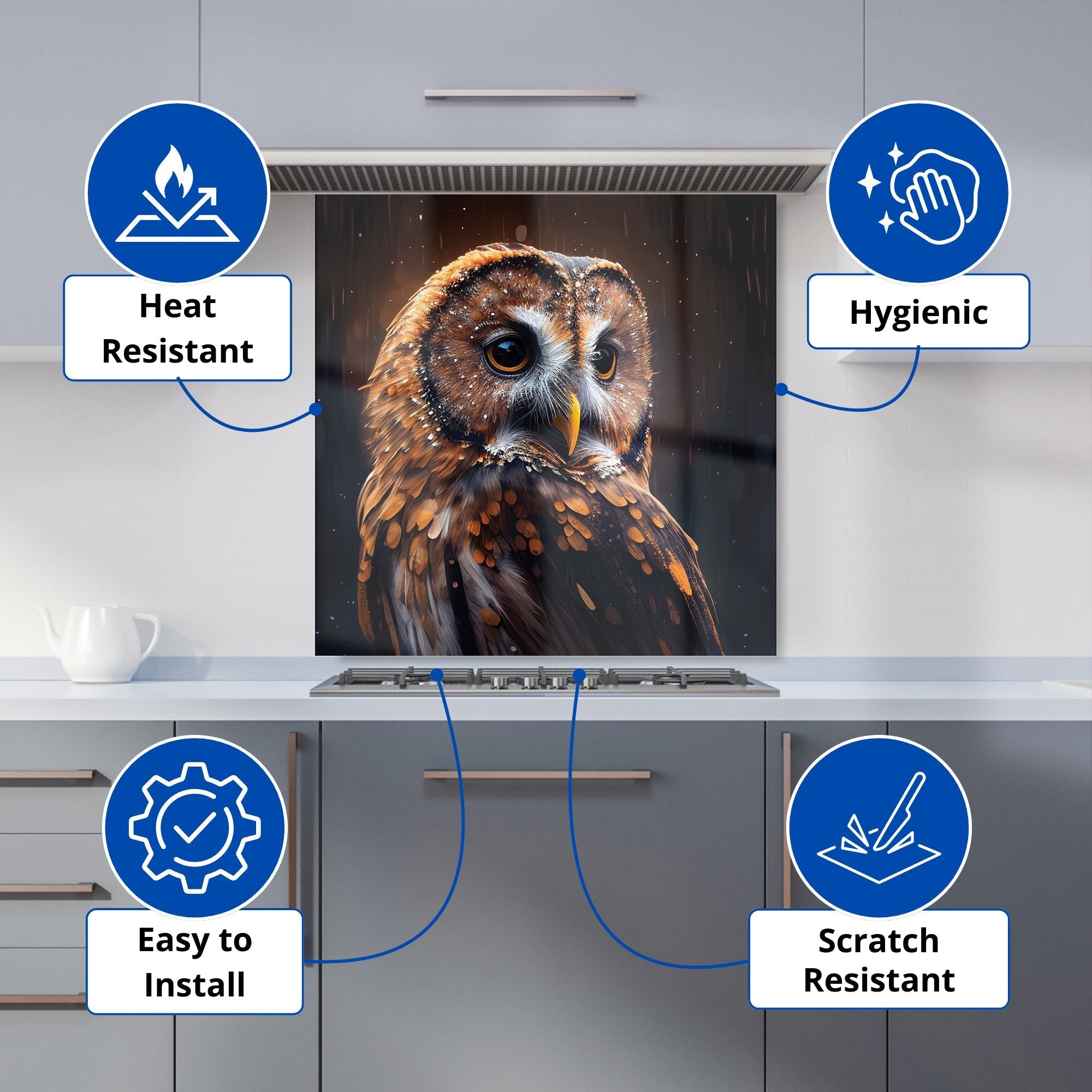 Tawny Owl Face Splashart Dark Background Kitchen Splashback