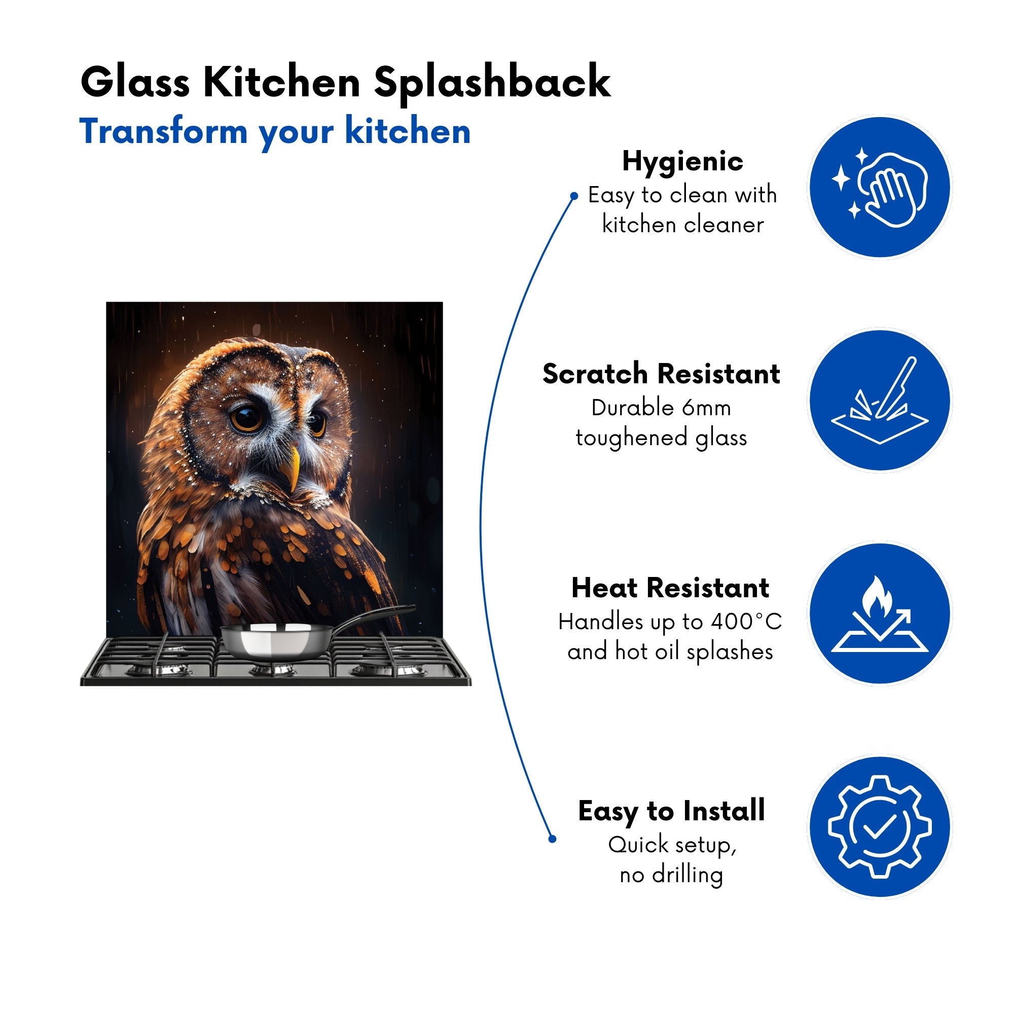 Tawny Owl Face Splashart Dark Background Kitchen Splashback