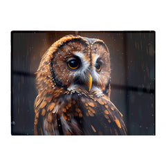 Tawny Owl Face Splashart Dark Background Glass Chopping Board
