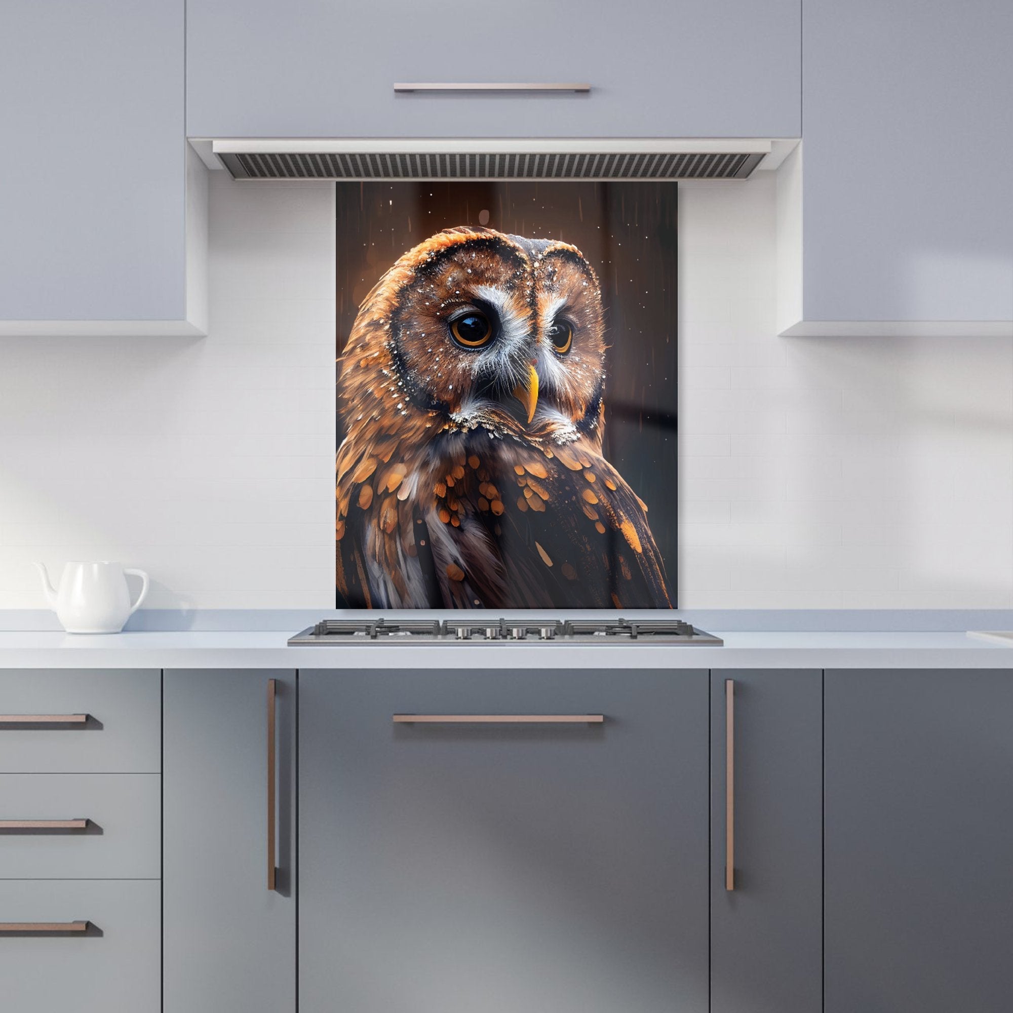 Tawny Owl Face Splashart Dark Background Kitchen Splashback