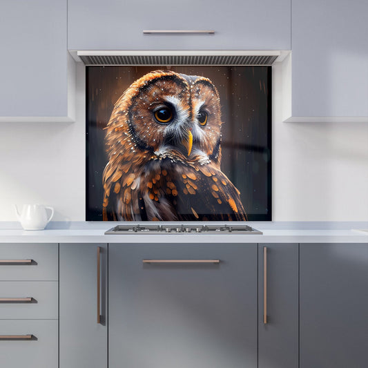 Tawny Owl Face Splashart Dark Background Kitchen Splashback