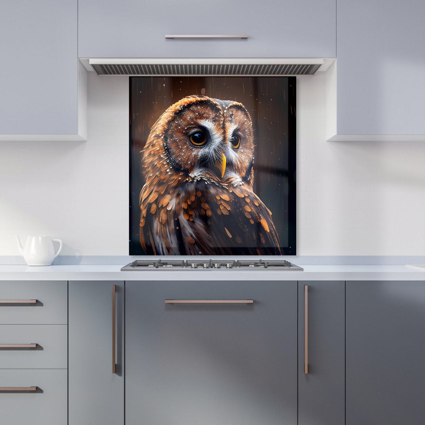 Tawny Owl Face Splashart Dark Background Kitchen Splashback