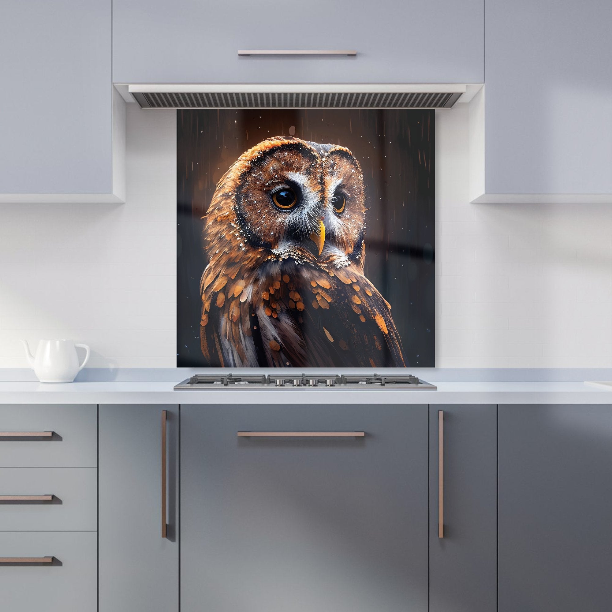 Tawny Owl Face Splashart Dark Background Kitchen Splashback