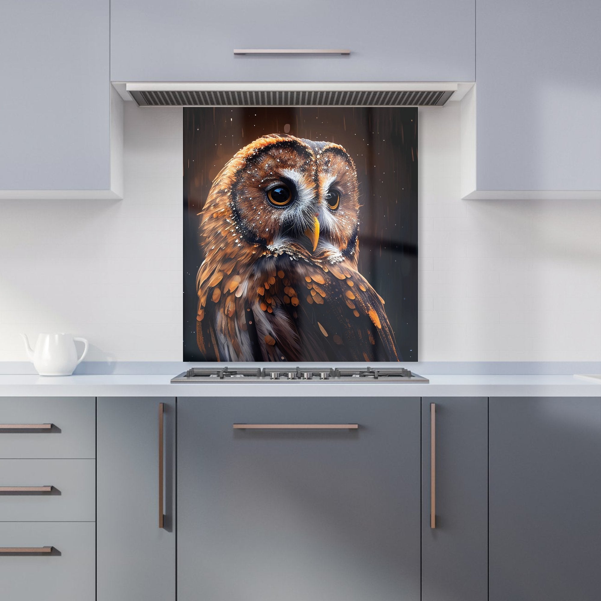 Tawny Owl Face Splashart Dark Background Kitchen Splashback