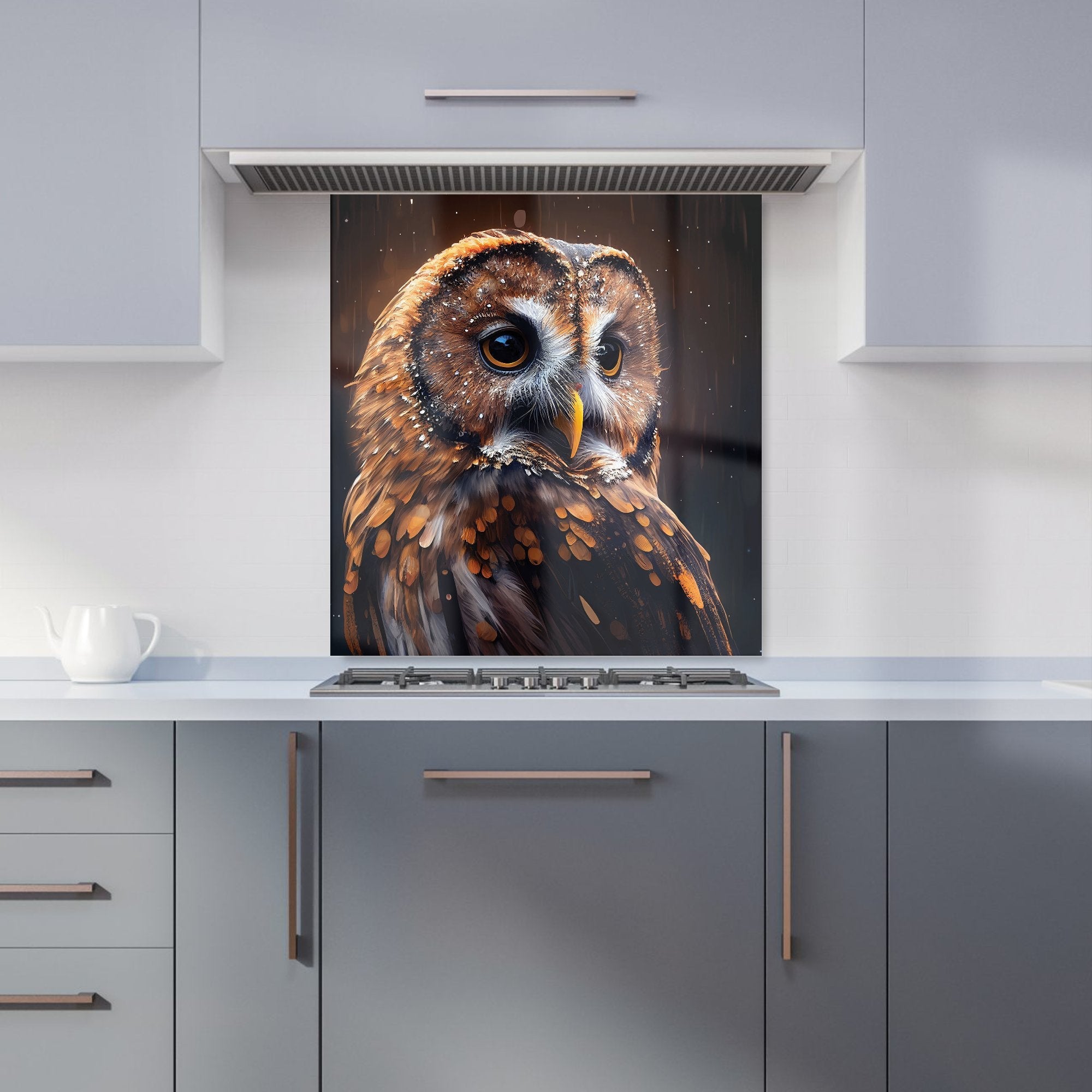 Tawny Owl Face Splashart Dark Background Kitchen Splashback