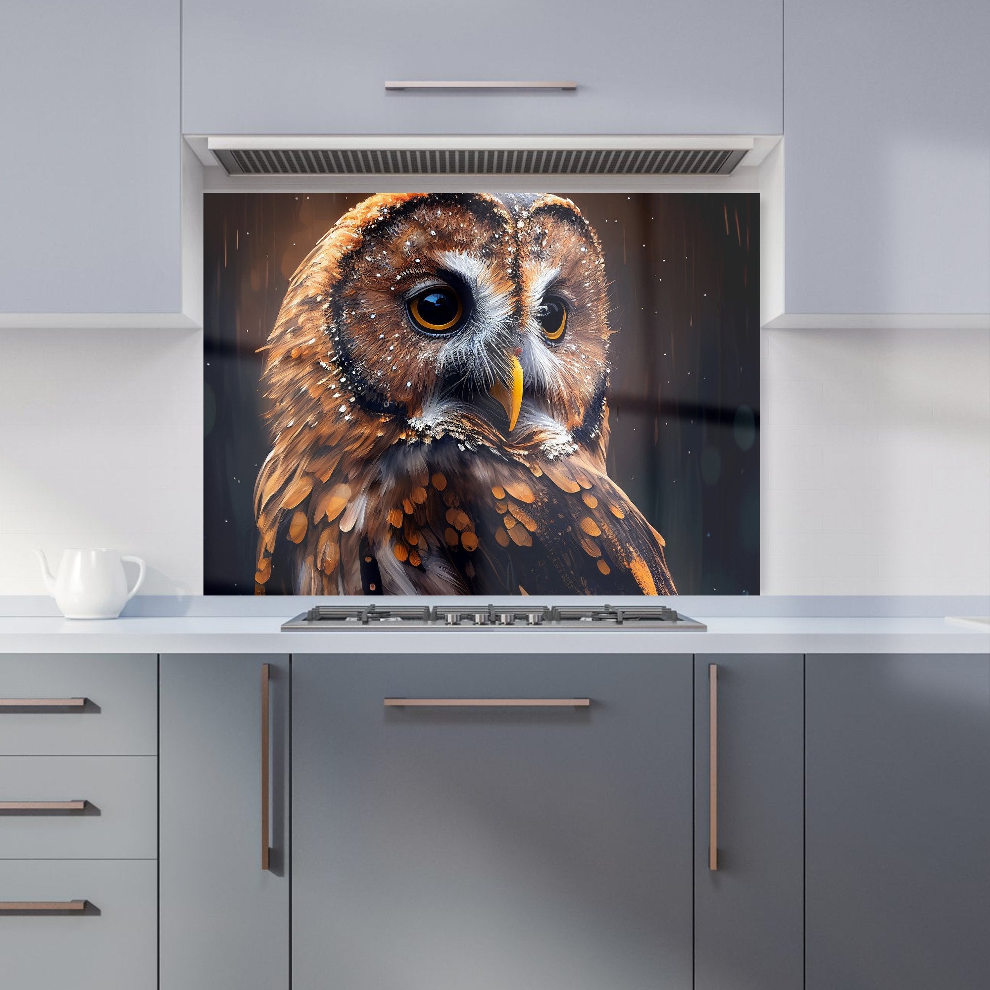 Tawny Owl Face Splashart Dark Background Kitchen Splashback