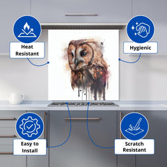 Tawny Owl Face Splashart Light Background Kitchen Splashback