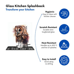 Tawny Owl Face Splashart Light Background Kitchen Splashback