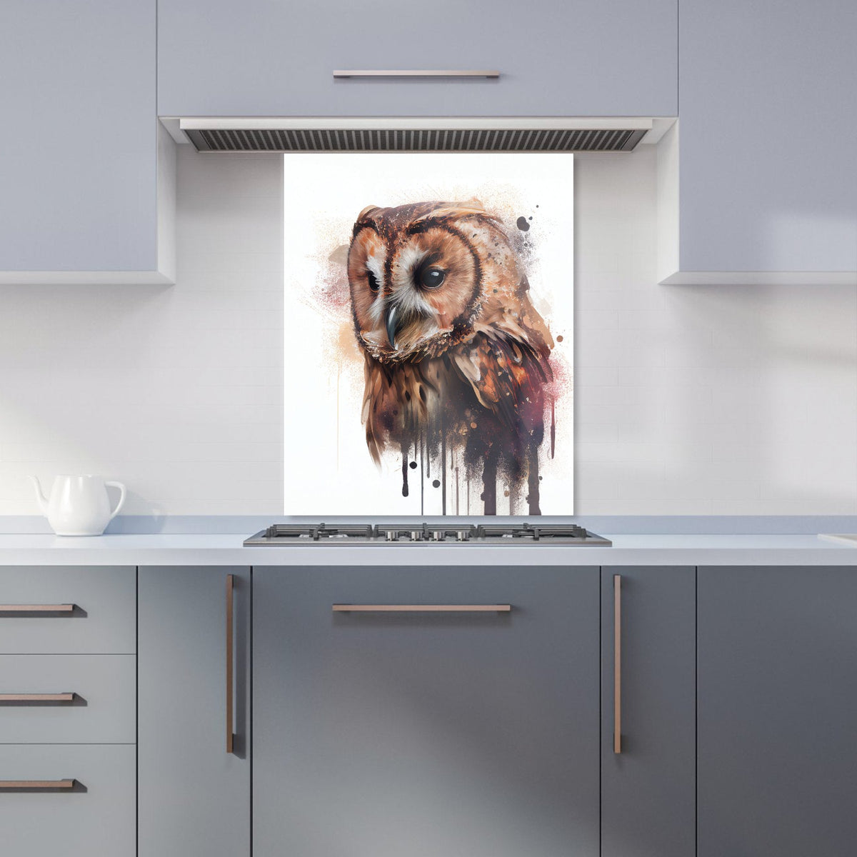 Tawny Owl Face Splashart Light Background Kitchen Splashback