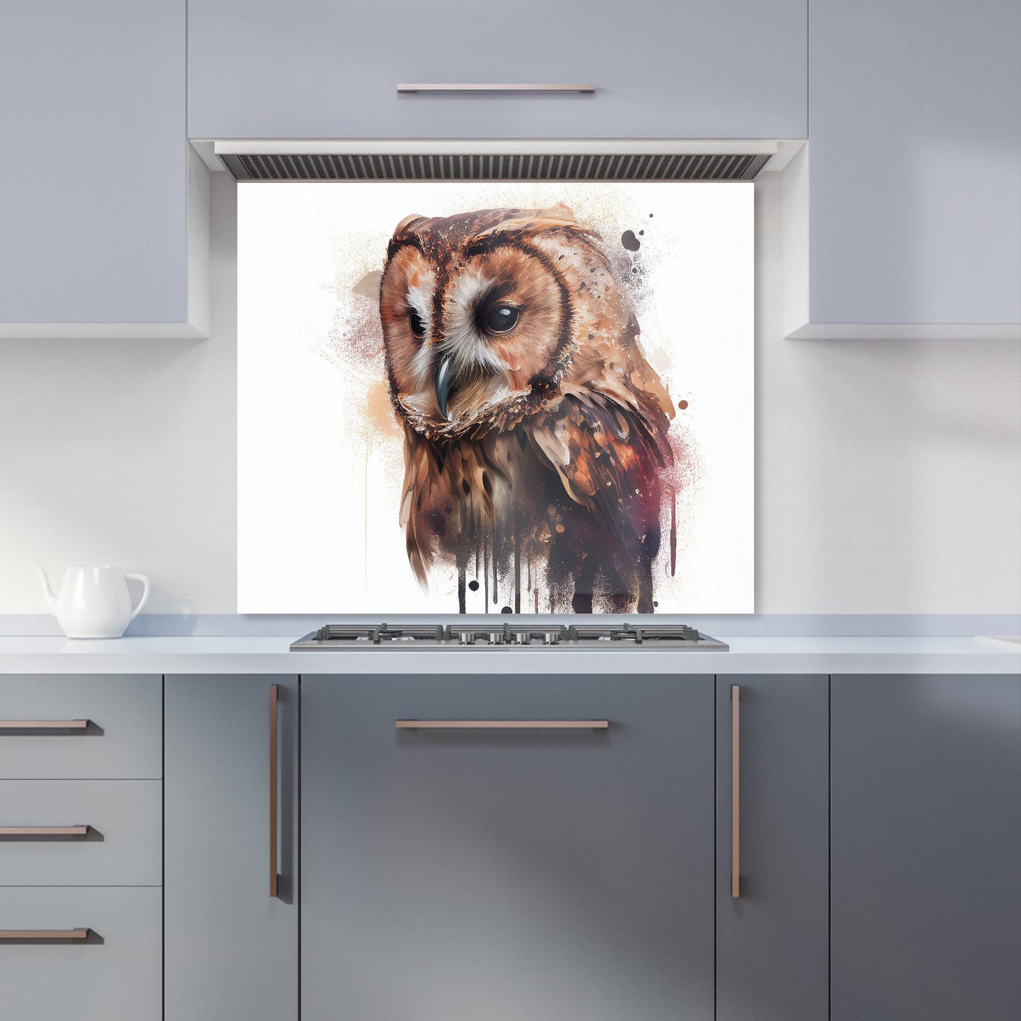 Tawny Owl Face Splashart Light Background Kitchen Splashback