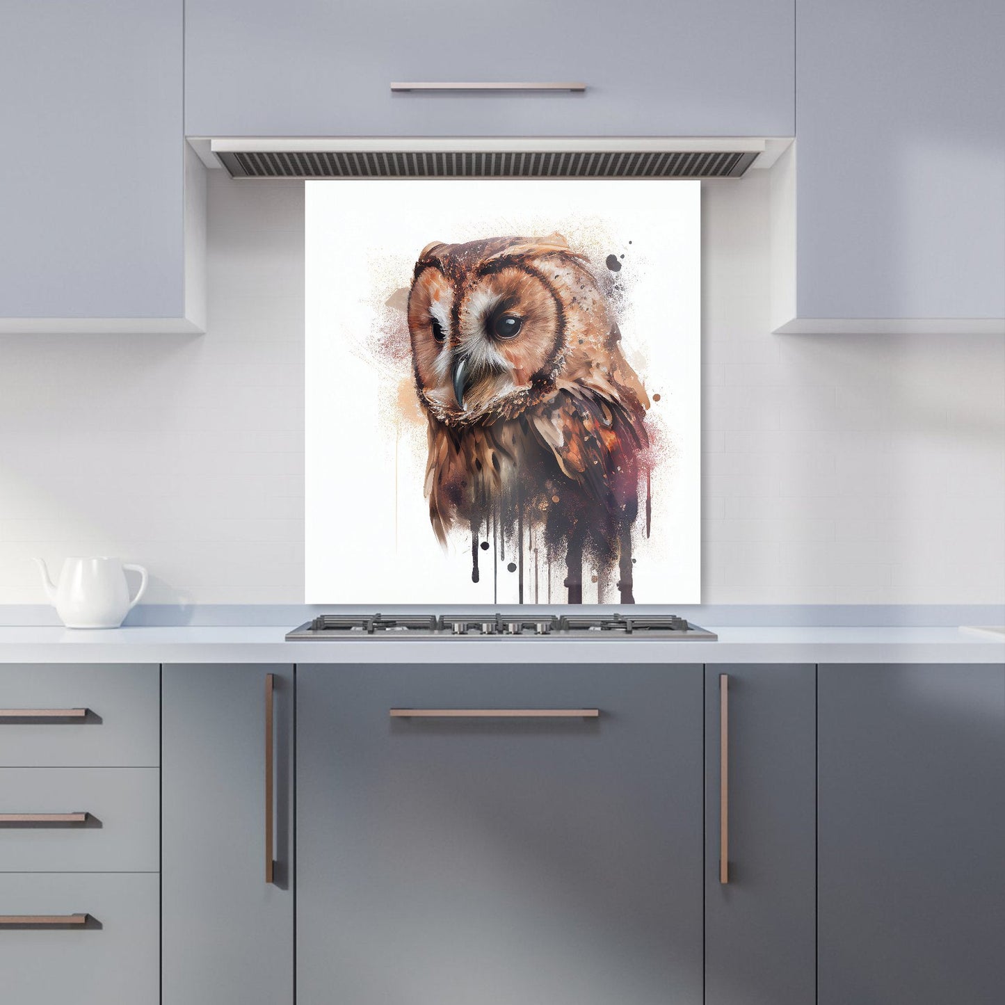 Tawny Owl Face Splashart Light Background Kitchen Splashback