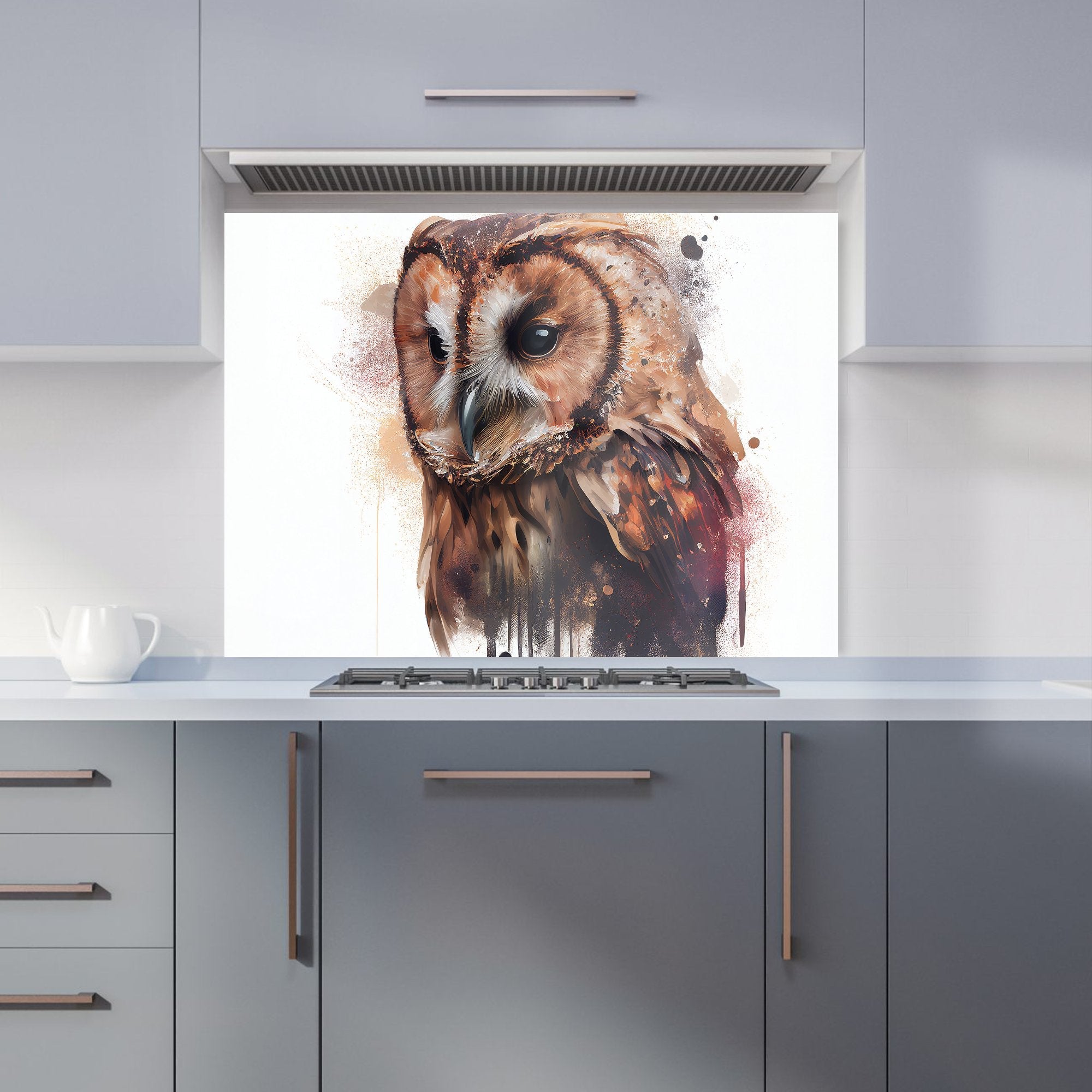 Tawny Owl Face Splashart Light Background Kitchen Splashback