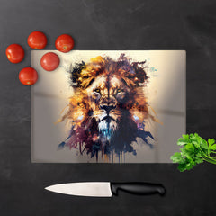 Majestic Lion Face Splashart Glass Chopping Board