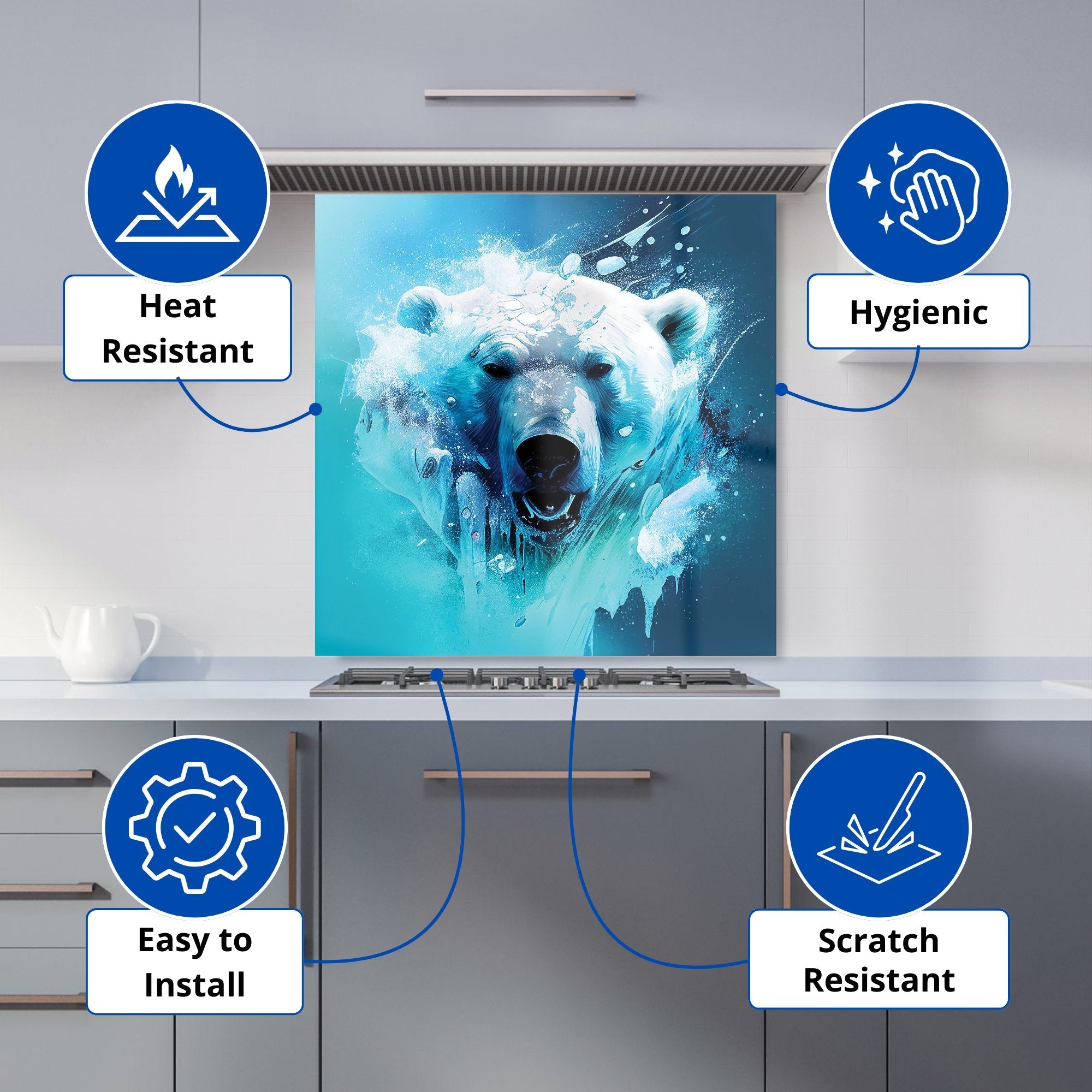 Polar Bear Face Splashart Kitchen Splashback