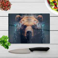 Brown Bear Face Splashart Glass Chopping Board